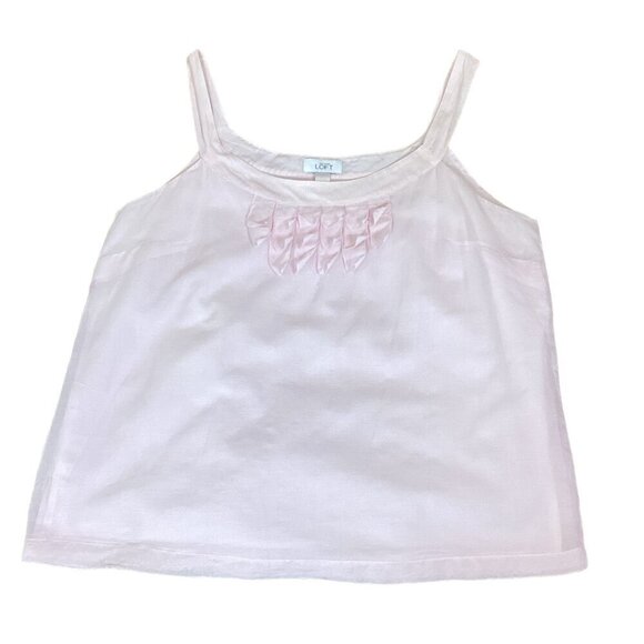 Ann Taylor LOFT Sleeveless Cotton-Silk Top Tiered-Ruffle Neckline XL Pink 276E - Picture 2 of 7